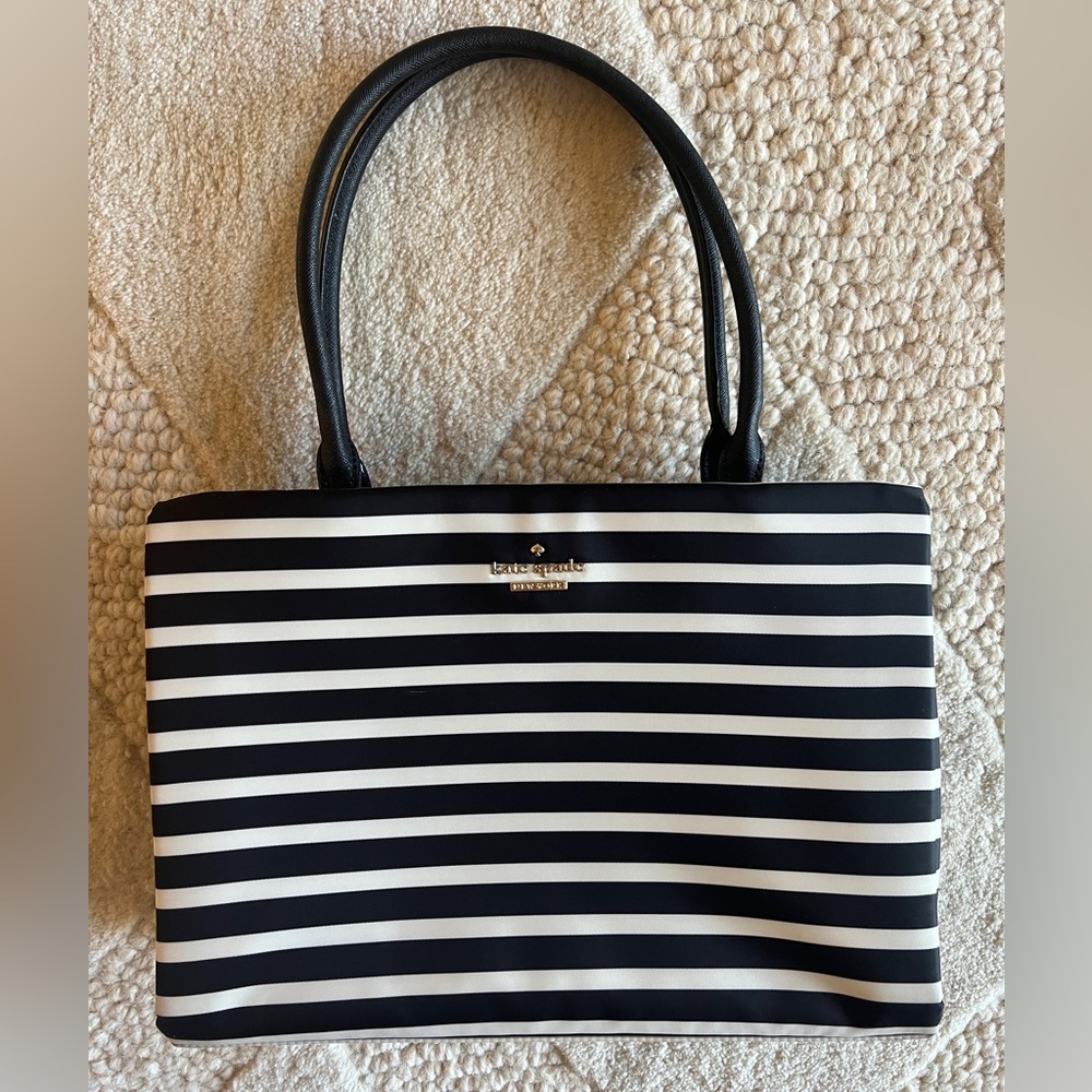 Kate Spade New York Black White Nylon Striped Shoulder Bag